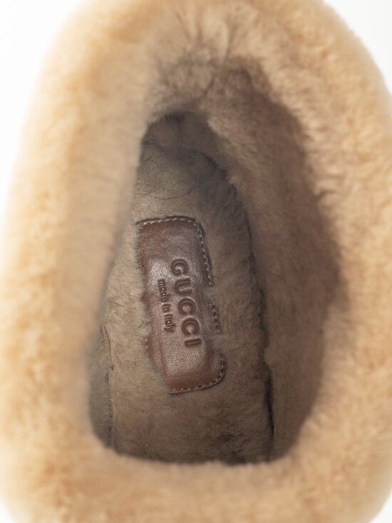 Gucci Fria Beige Jumbo GG Sherpa Horsebit Ankle Boots - Picture 10 of 11